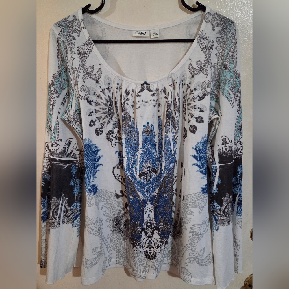 Cato Y2K Blingy Rhinestone Bell Sleeve Long Sleeve Top Size M